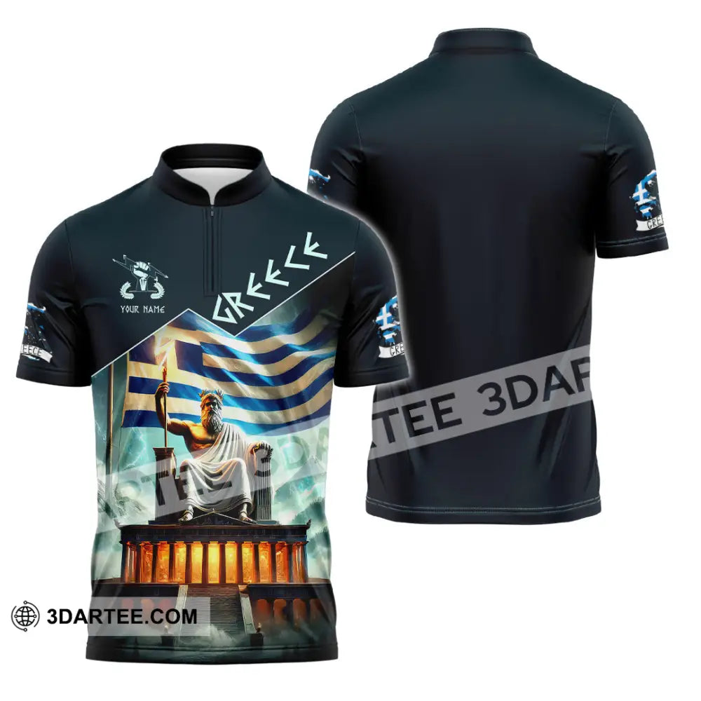 Unisex Shirt Custom Name Greece T-Shirt Lover Gift Zipper Polo / S T-Shirt