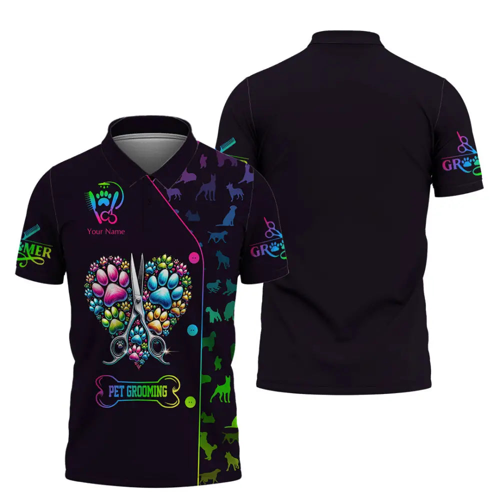 Unisex Shirt Custom Name Groomer Pet Shop Uniform Grooming T-Shirt T-Shirt