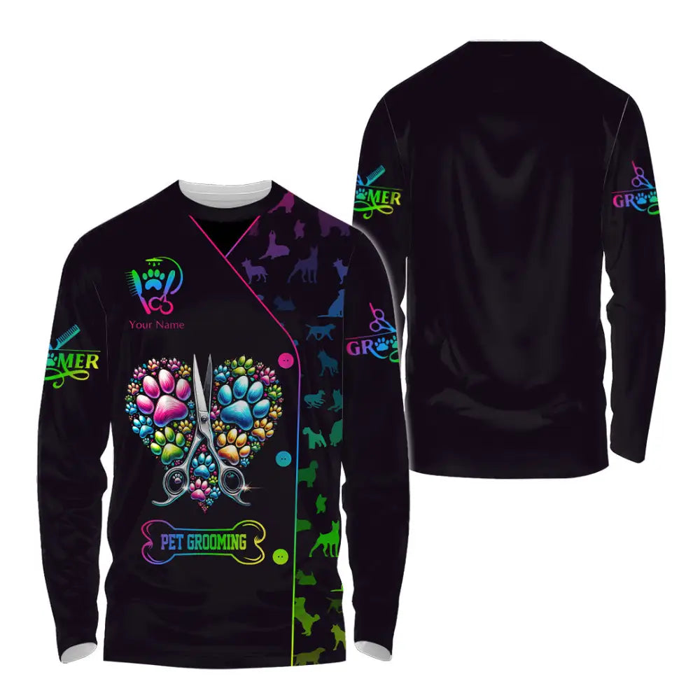 Unisex Shirt Custom Name Groomer Pet Shop Uniform Grooming T-Shirt Long Sleeve / S T-Shirt