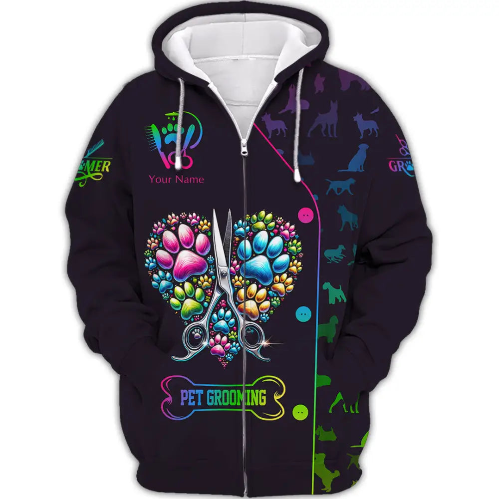 Unisex Shirt Custom Name Groomer Pet Shop Uniform Grooming T-Shirt Zipper Hoodie / S T-Shirt