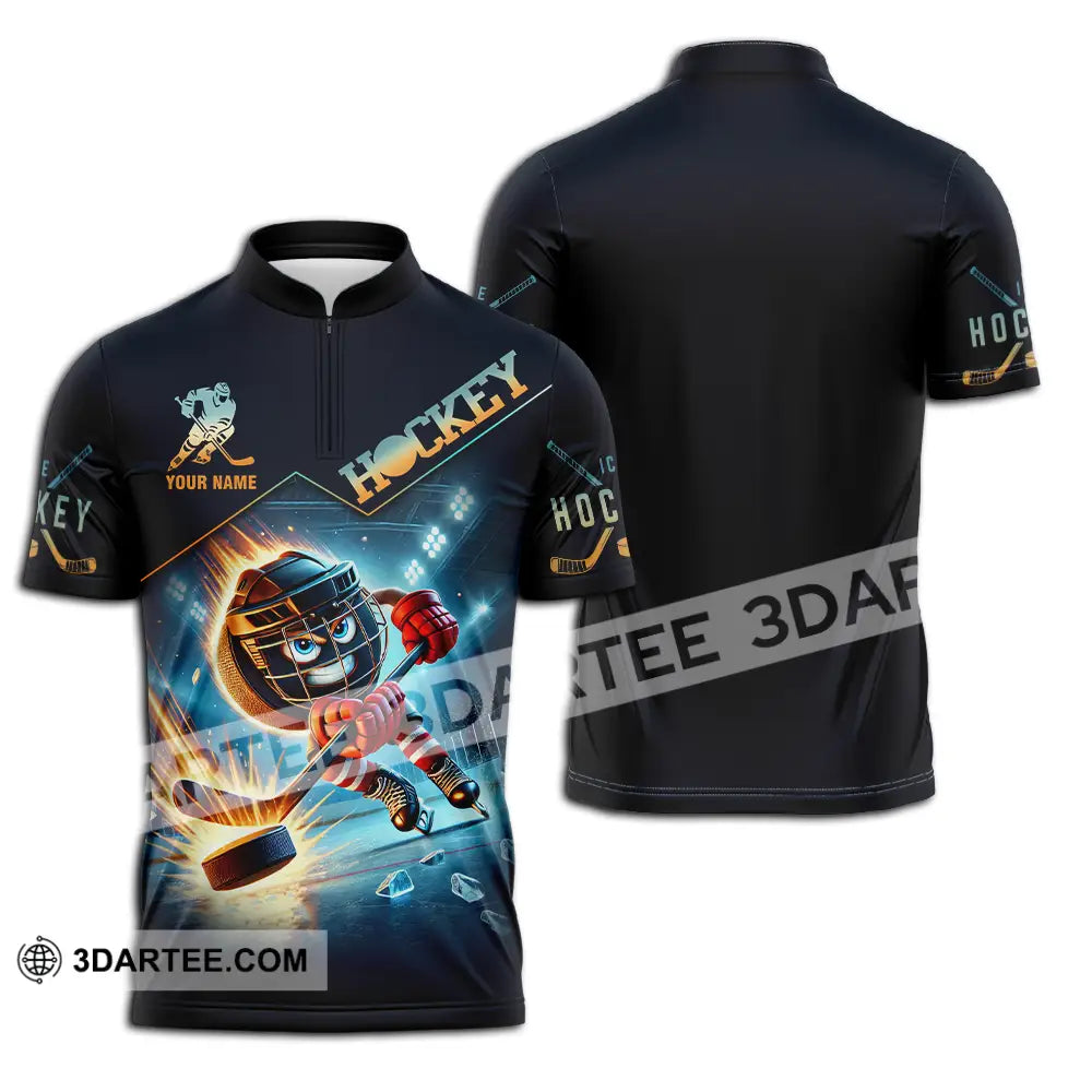 Unisex Shirt - Custom Name Hockey Zipper Polo / S T-Shirt