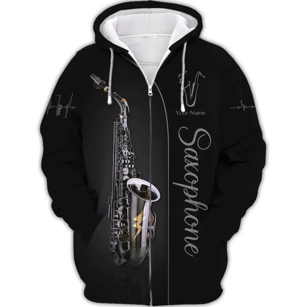 Unisex Shirt Custom Name Saxophone T-Shirt Saxophonist Gift Sax Player Shirts Zipper Hoodie / S