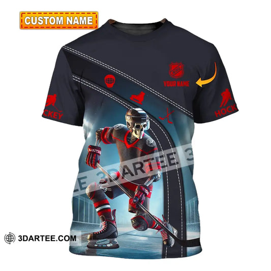 Unisex Shirt - Custom Name Skull Hockey T-Shirt