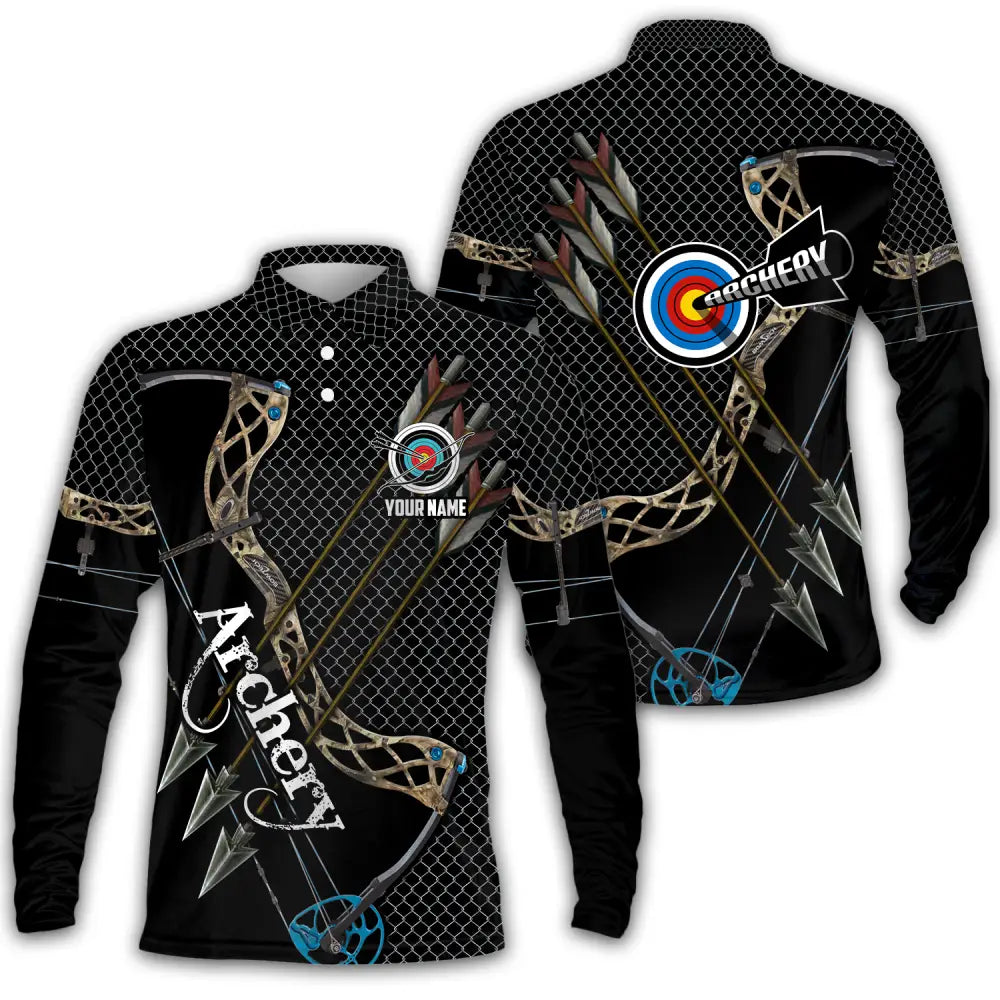 Unisex Shirt - Custom Name Sport Shirt Three Arrows Archery Long Sleeve Polo / S T-shirt