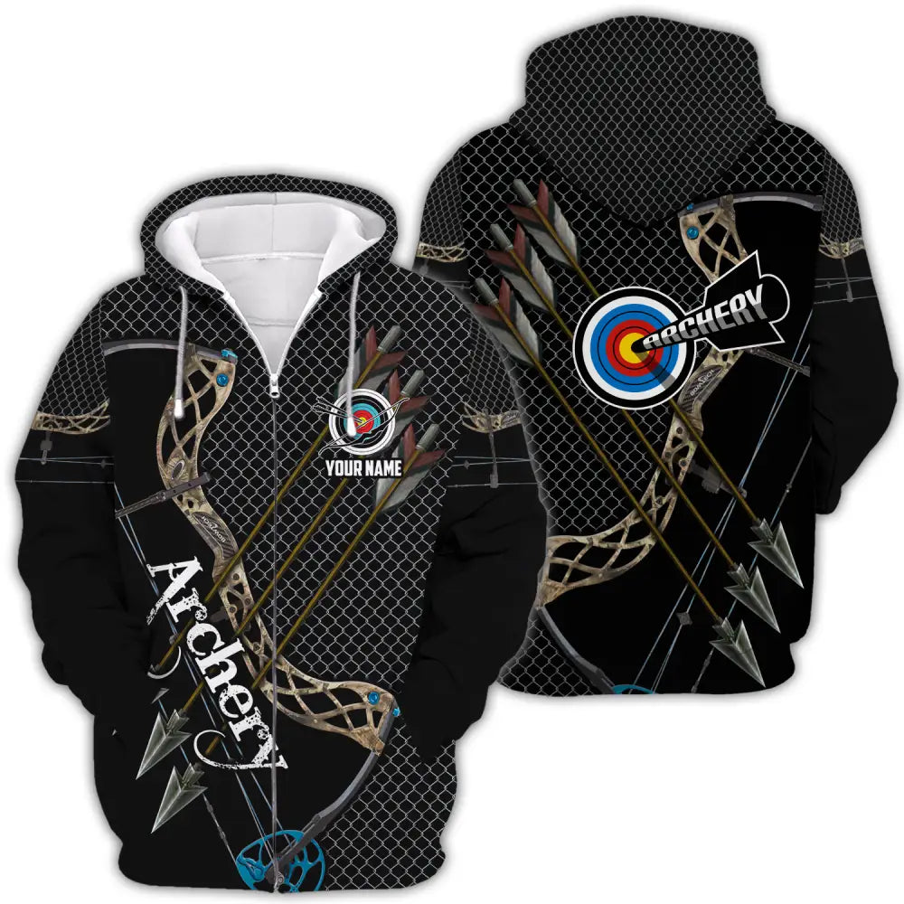 Unisex Shirt - Custom Name Sport Shirt Three Arrows Archery Zipper Hoodie / S T-shirt