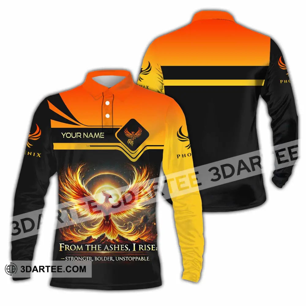 Unisex Shirt - Custom Phoenix From The Ashes I Rise Stronger Bolder Unstoppable Shirt Long Sleeve Polo / S T-shirt