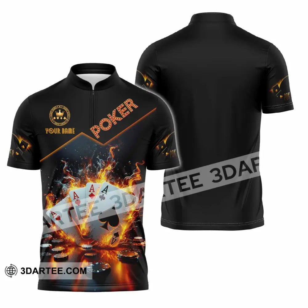 Unisex Shirt - Custom Poker Four Of Aces Card Lover Shirt Zipper Polo Shirt / S T-shirt