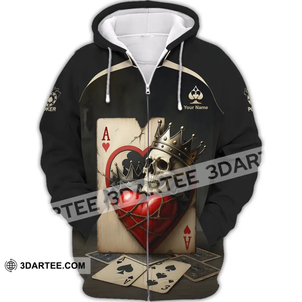 Unisex Shirt - Custom Poker Lover Shirt Skeleton Poker Cards Zipper Hoodie / S T-shirt