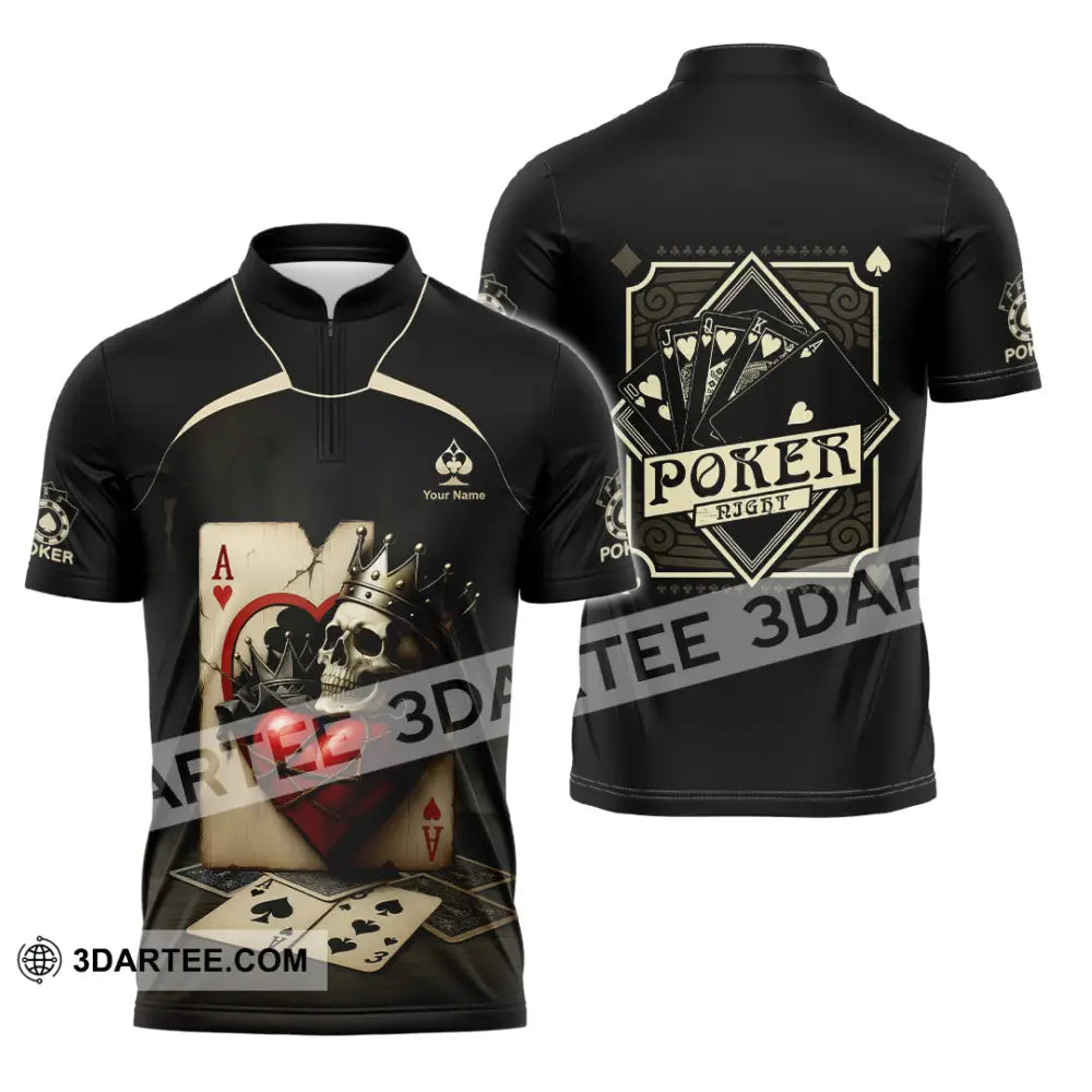 Unisex Shirt - Custom Poker Lover Shirt Skeleton Poker Cards Zipper Polo Shirt / S T-shirt