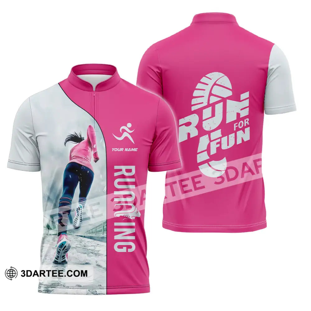 Unisex Shirt - Custom Run For Fun Running Lover Sport Shirt Zipper Polo Shirt / S T-shirt