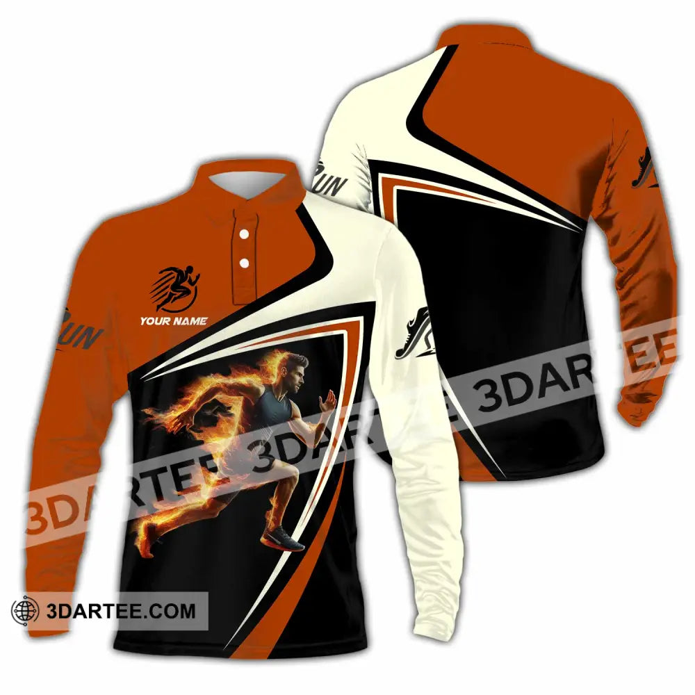 Unisex Shirt - Custom Running Fire Man Shirt Long Sleeve Polo / S T-shirt
