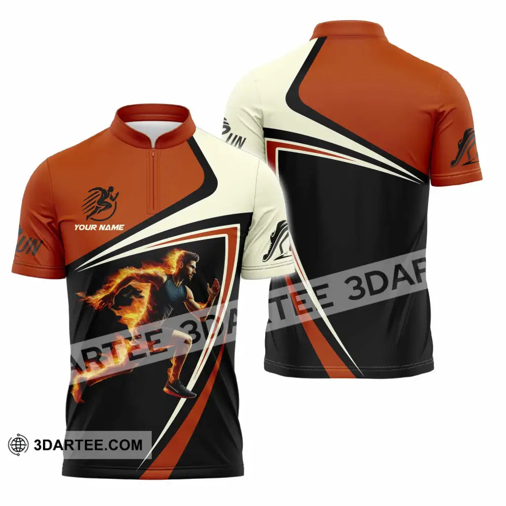 Unisex Shirt - Custom Running Fire Man Shirt Zipper Polo Shirt / S T-shirt