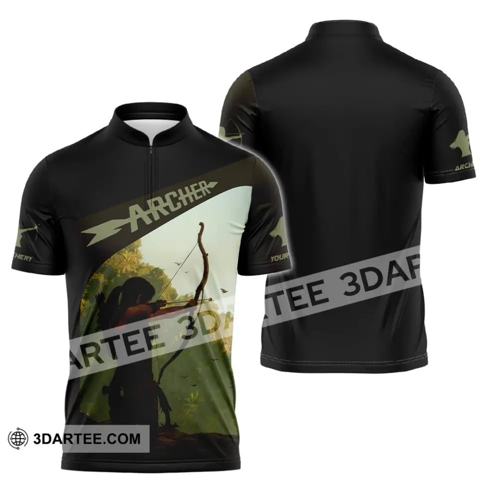 Unisex Shirt - Custom Shooting Archery Player Shirt Zipper Polo Shirt / S T-shirt