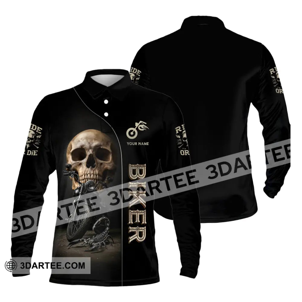 Unisex Shirt - Custom Skull Biker Shirt Long Sleeve Polo / S T-shirt
