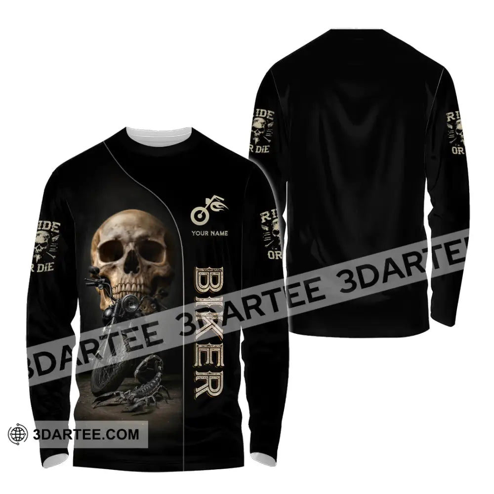 Unisex Shirt - Custom Skull Biker Shirt Long Sleeve Shirt / S T-shirt
