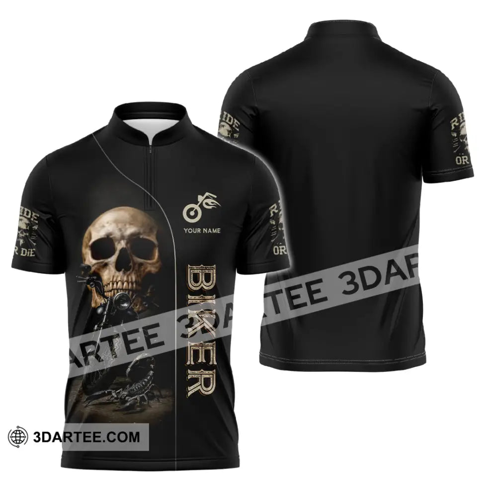 Unisex Shirt - Custom Skull Biker Shirt Zipper Polo Shirt / S T-shirt