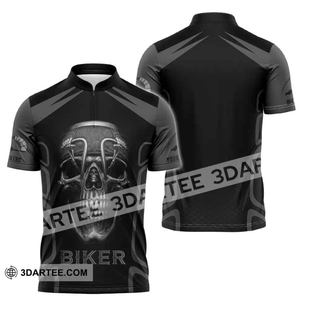 Unisex Shirt - Custom Skull Rider Riding Lover Shirt Zipper Polo Shirt / S T-shirt