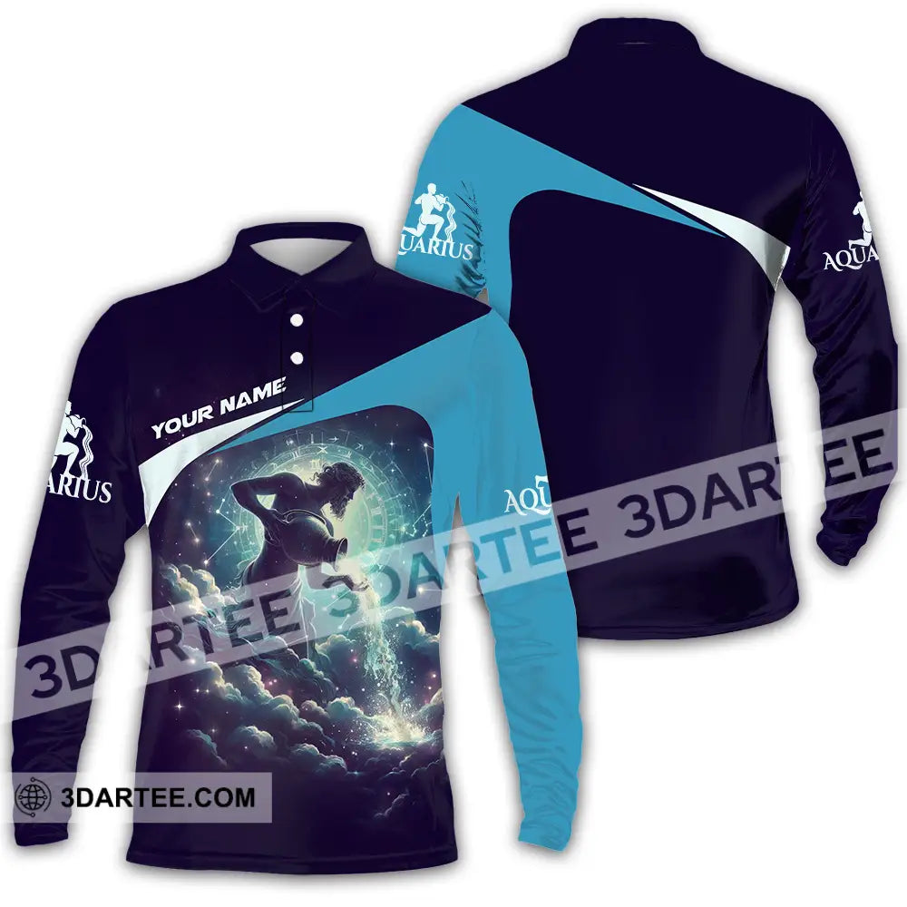 Unisex Shirt - Custom Text Aquarius Long Sleeve Polo / S T-Shirt