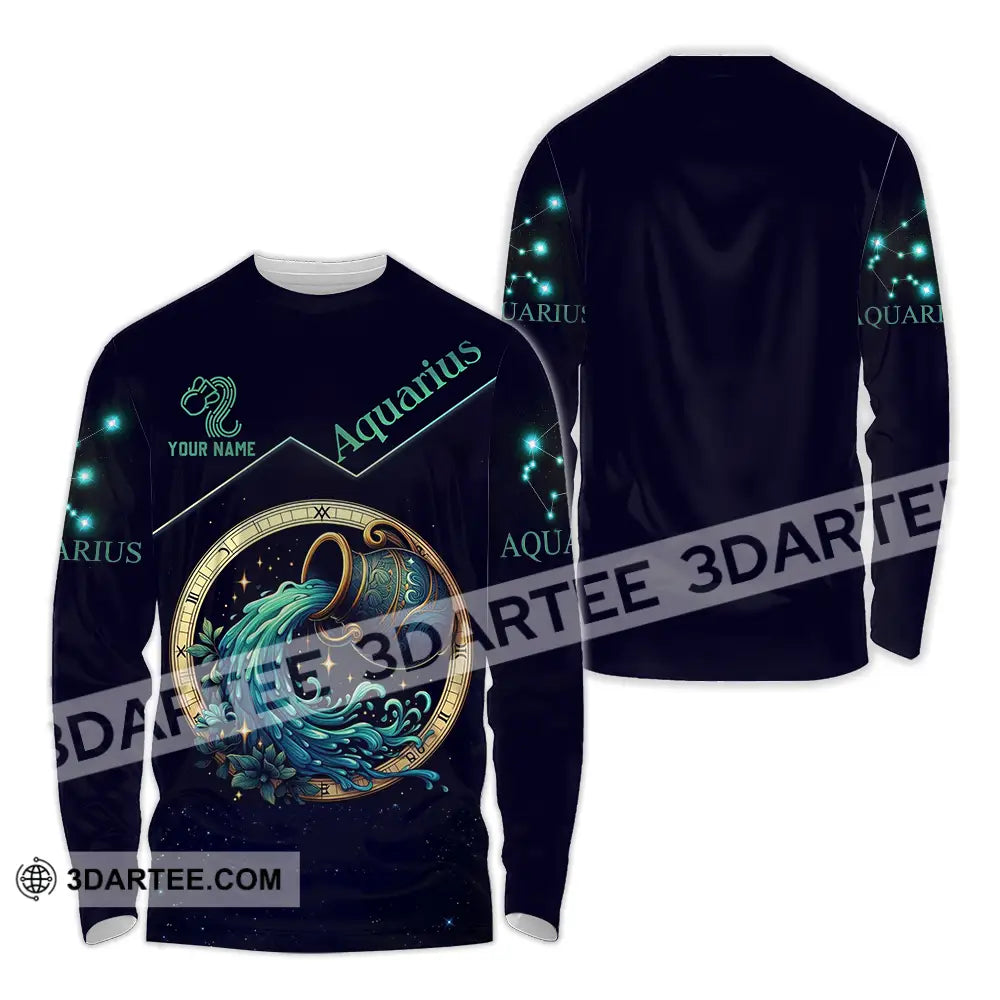 Unisex Shirt - Custom Text Aquarius Long Sleeve / S T-Shirt