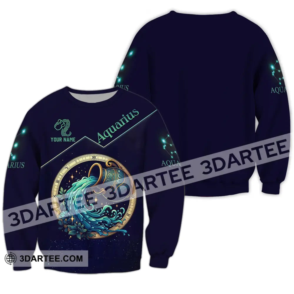 Unisex Shirt - Custom Text Aquarius Long Sleeve / S T-Shirt