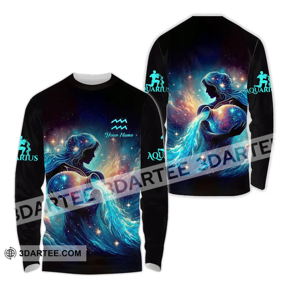 Unisex Shirt - Custom Text Aquarius Long Sleeve / S T-Shirt