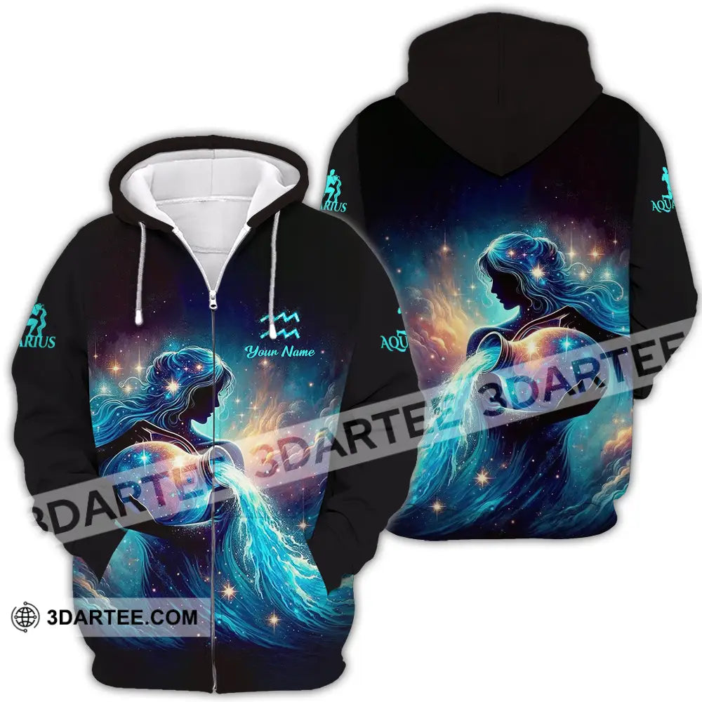 Unisex Shirt - Custom Text Aquarius Zipper Hoodie / S T-Shirt