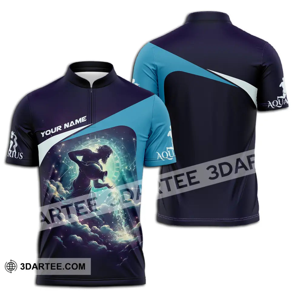 Unisex Shirt - Custom Text Aquarius Zipper Polo / S T-Shirt