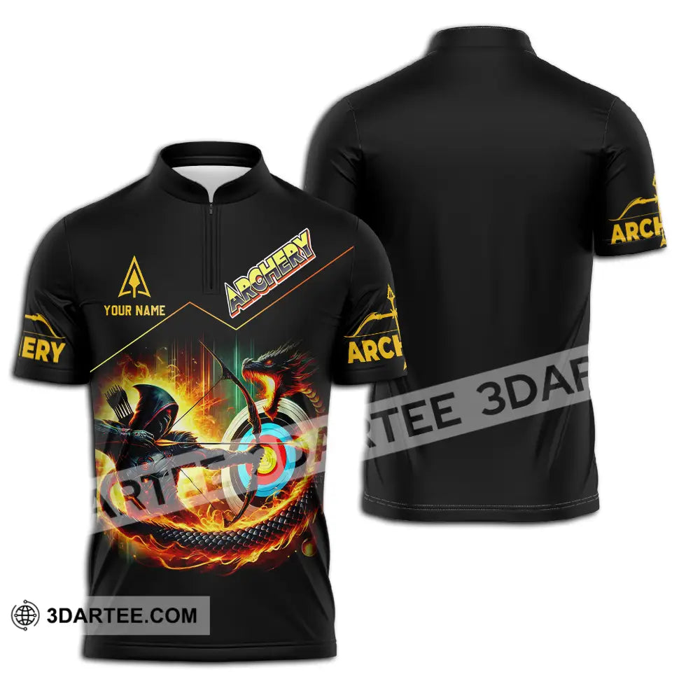 Unisex Shirt - Custom Text Archery Zipper Polo / S T-Shirt