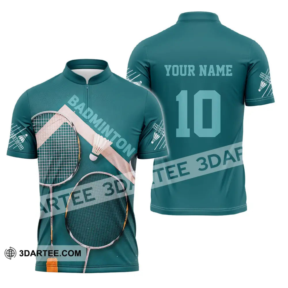 Unisex Shirt - Custom Text Shirt Badminton Shirt Zipper Polo Shirt / S T-shirt