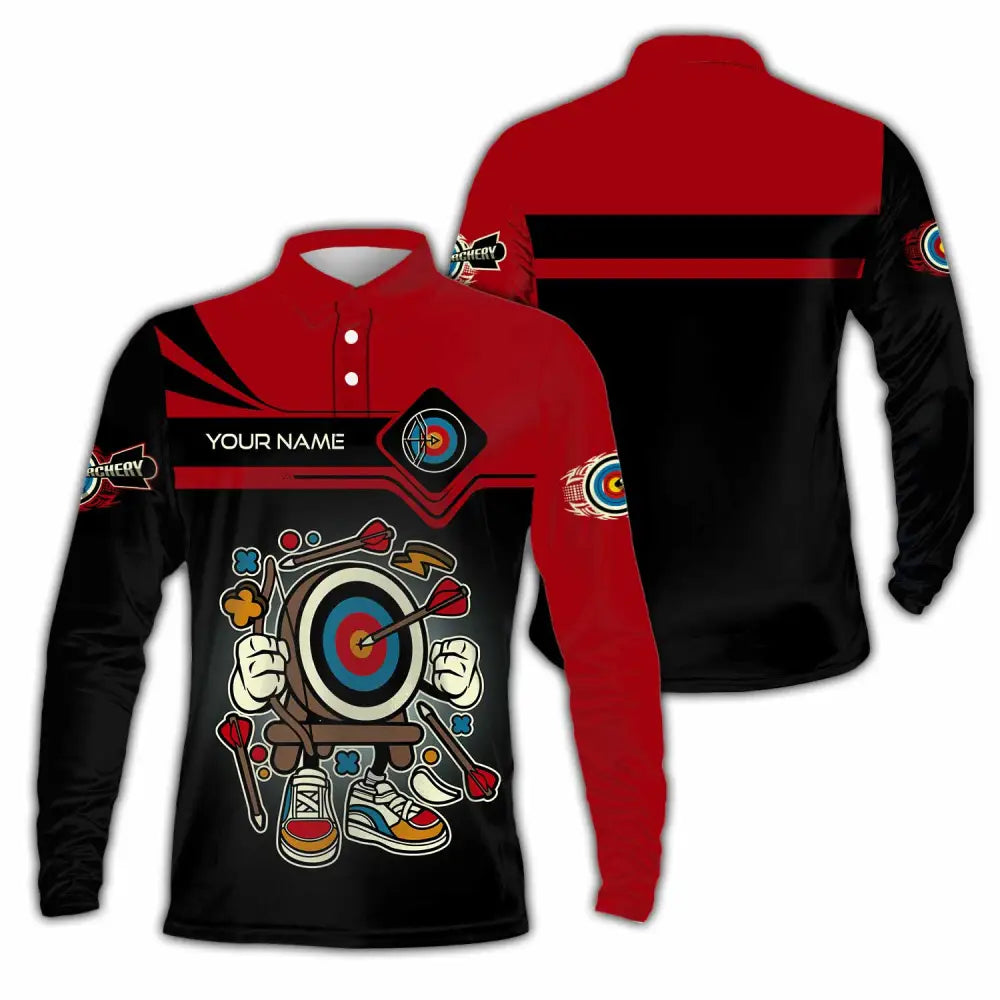 Unisex Shirt - Custom Text Shirt Cartoon Archery Long Sleeve Polo / S T-shirt