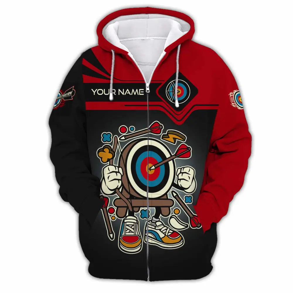 Unisex Shirt - Custom Text Shirt Cartoon Archery Zipper Hoodie / S T-shirt