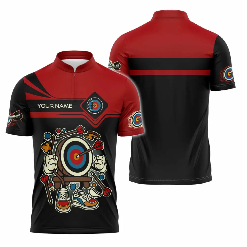Unisex Shirt - Custom Text Shirt Cartoon Archery Zipper Polo Shirt / S T-shirt
