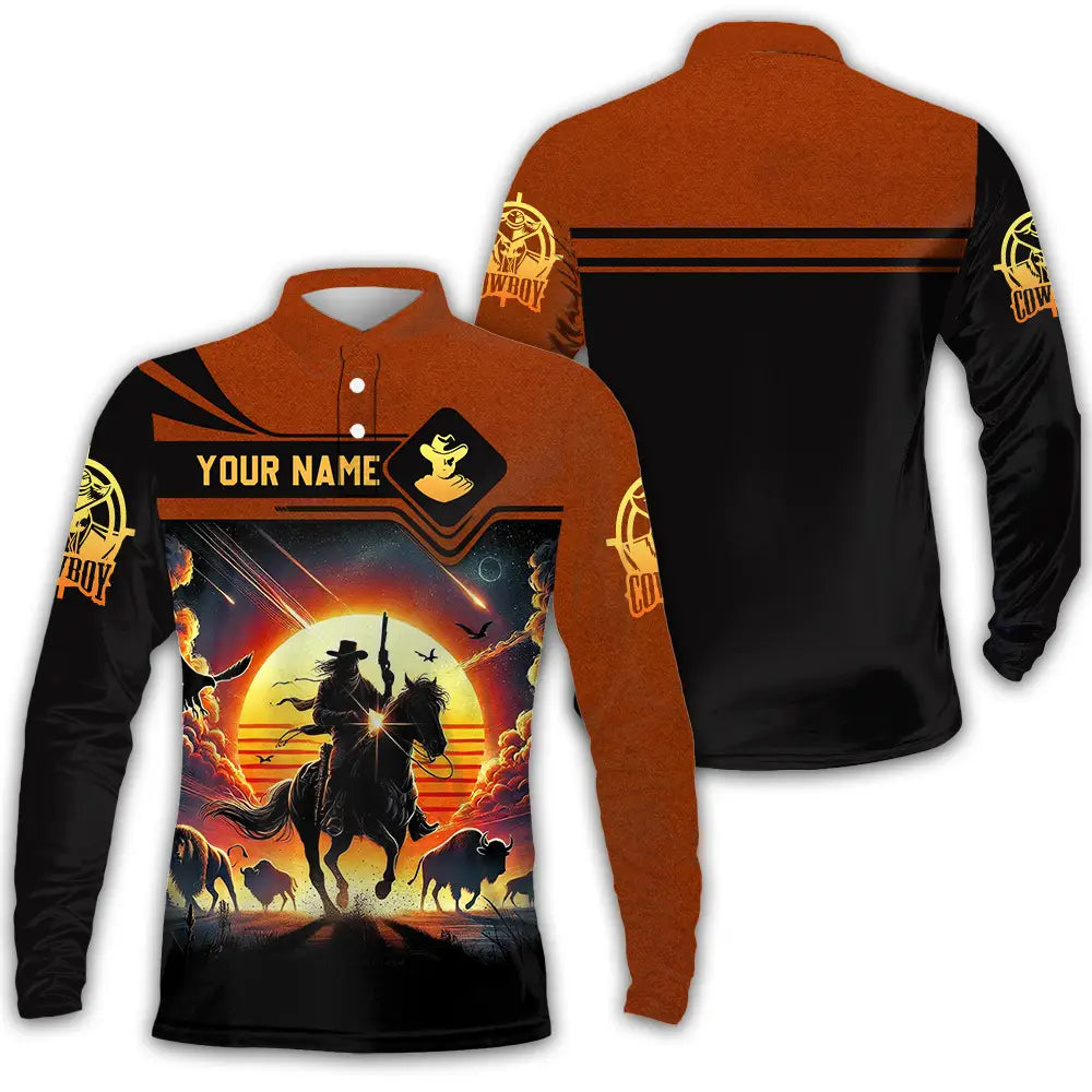 Unisex Shirt - Custom Text Cowboy Shirt Long Sleeve Polo / S T-shirt