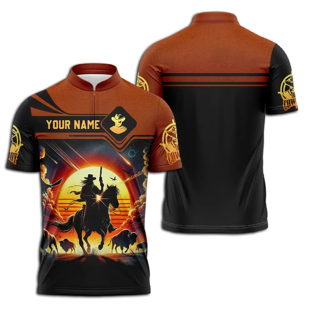 Unisex Shirt - Custom Text Cowboy Shirt Zipper Polo Shirt / S T-shirt