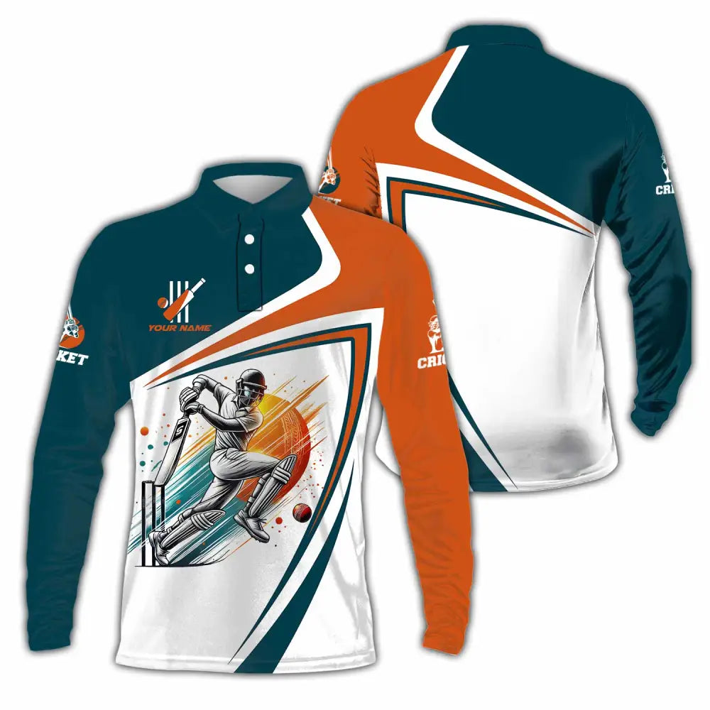 Unisex Shirt - Custom Text Cricket Shirt Long Sleeve Polo / S T-shirt