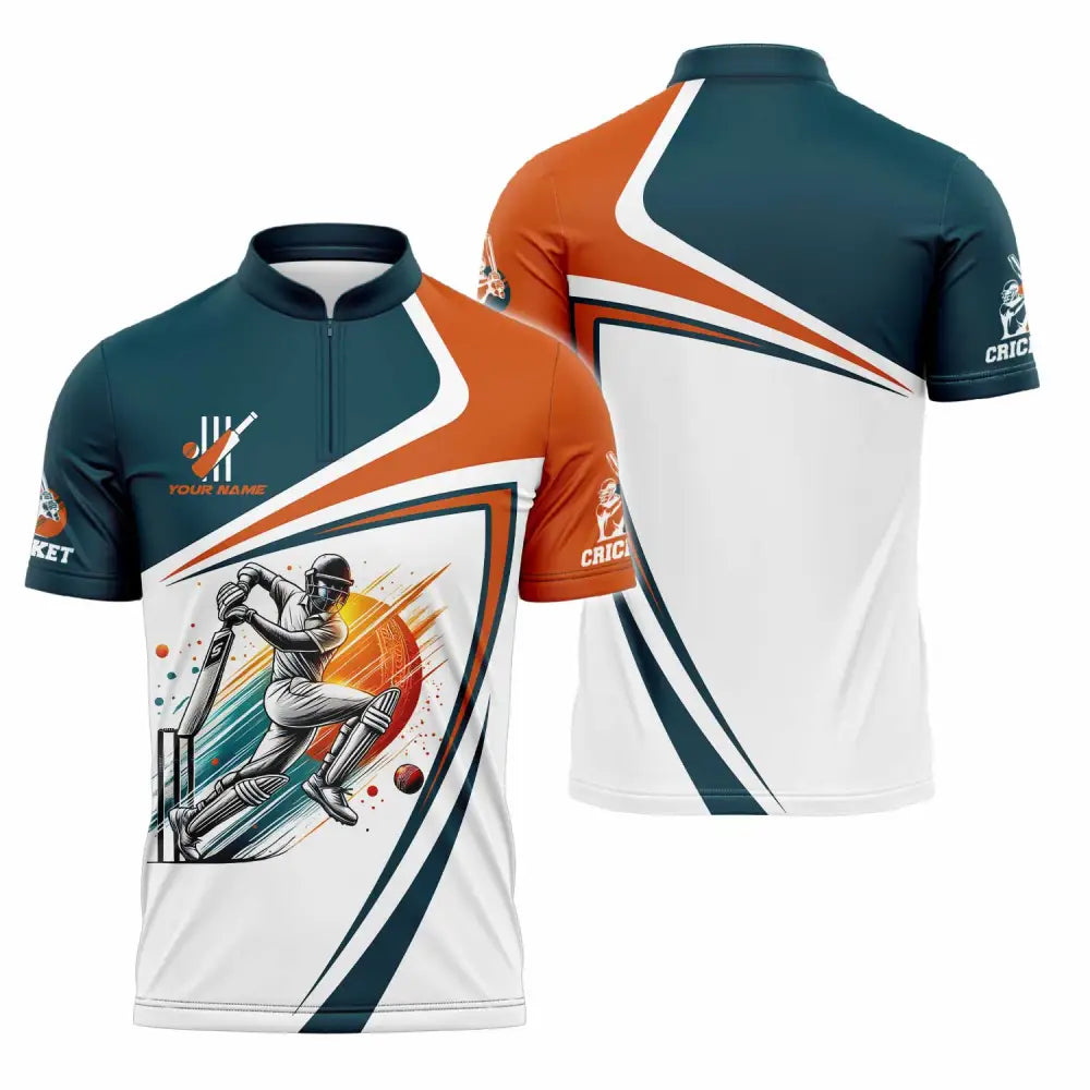 Unisex Shirt - Custom Text Cricket Shirt Zipper Polo Shirt / S T-shirt