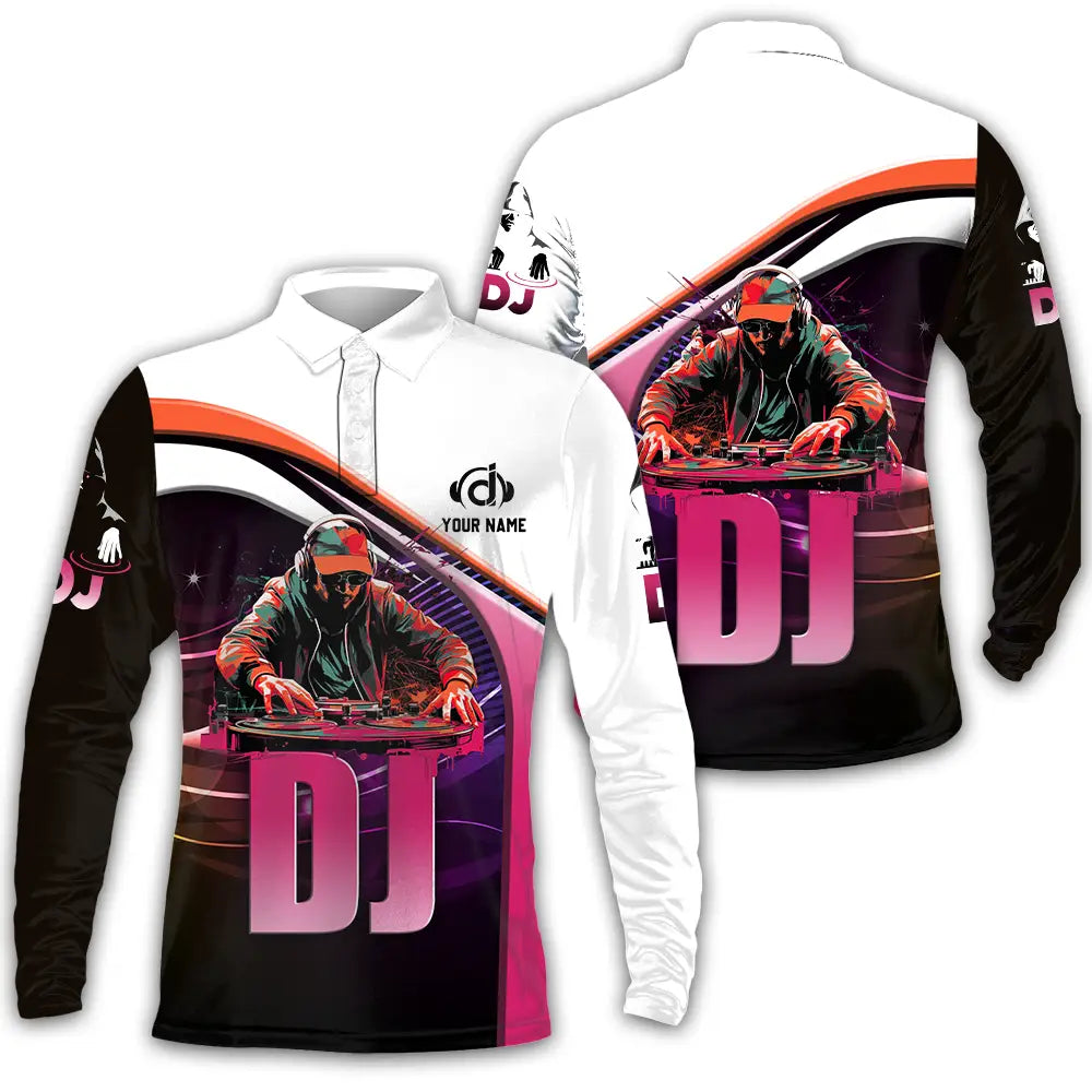 Unisex Shirt - Custom Text Shirt Disc Jockey Long Sleeve Polo / S T-shirt