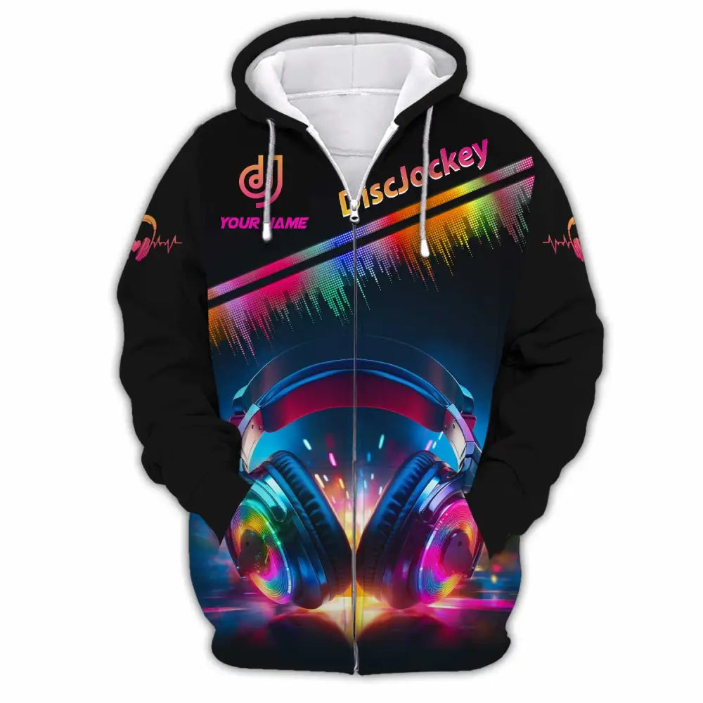 Unisex Shirt - Custom Text Shirt Disc Jockey Zipper Hoodie / S T-shirt
