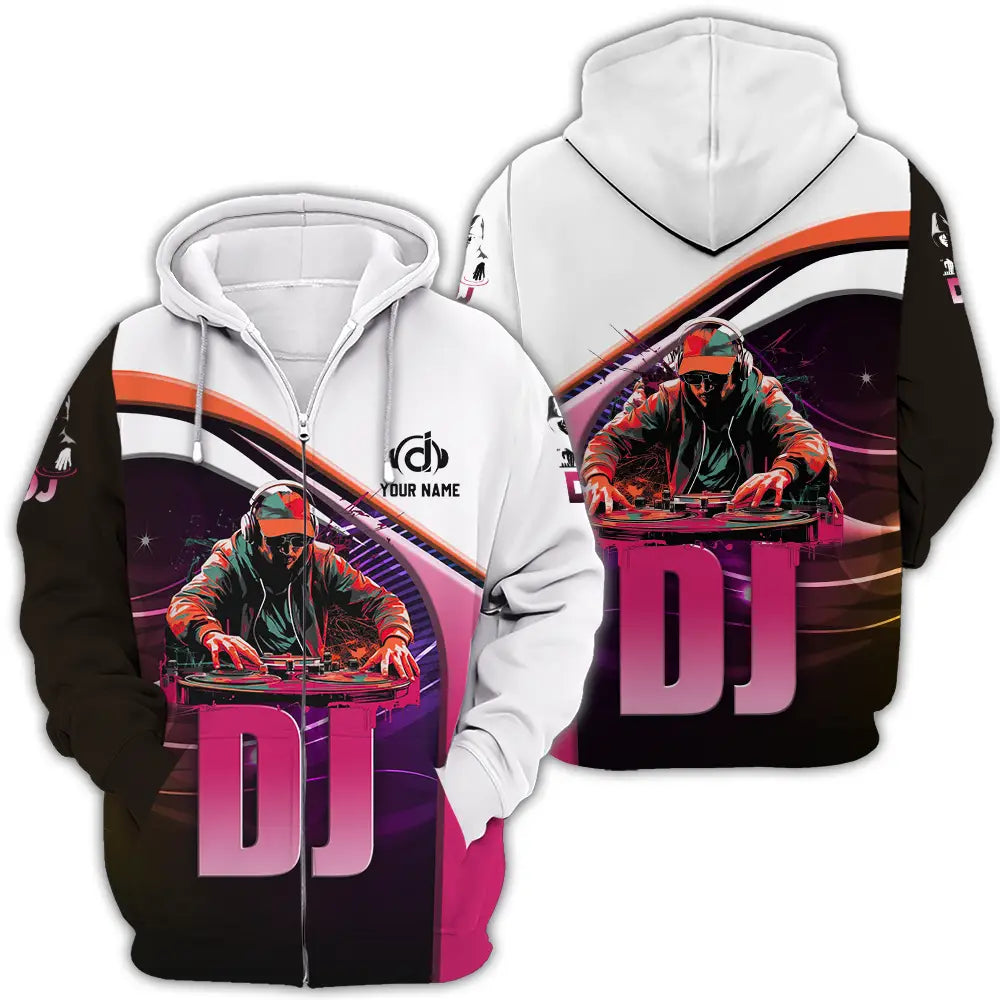 Unisex Shirt - Custom Text Shirt Disc Jockey Zipper Hoodie / S T-shirt