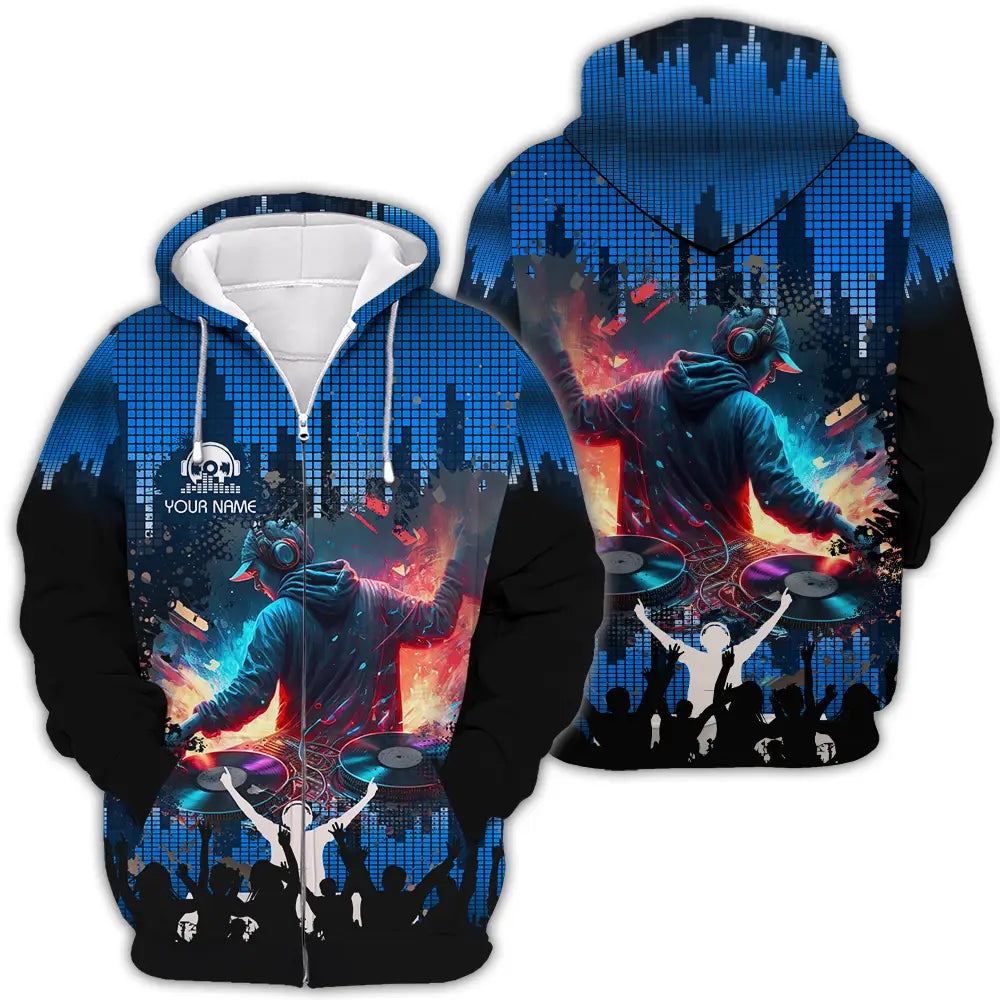 Unisex Shirt - Custom Text Shirt Disc Jockey Zipper Hoodie / S T-shirt