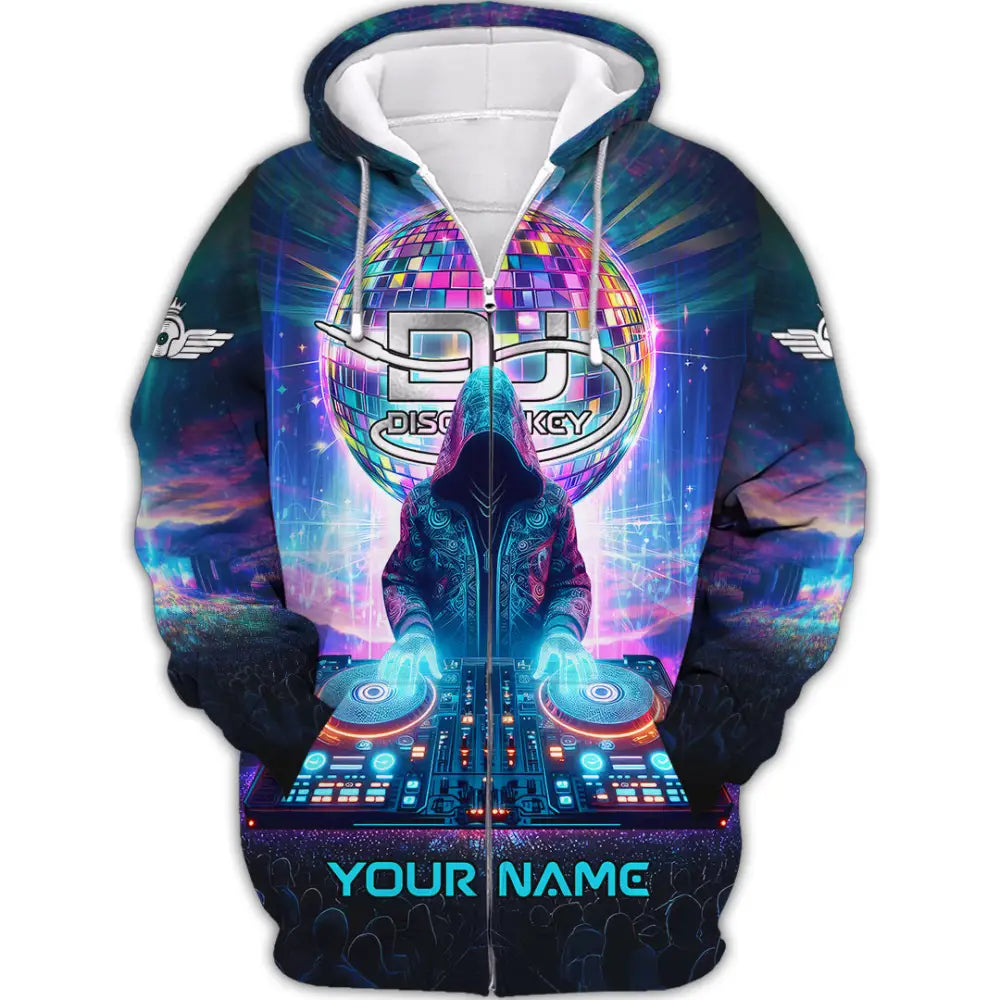 Unisex Shirt - Custom Text Shirt Disc Jockey Zipper Hoodie / S T-shirt