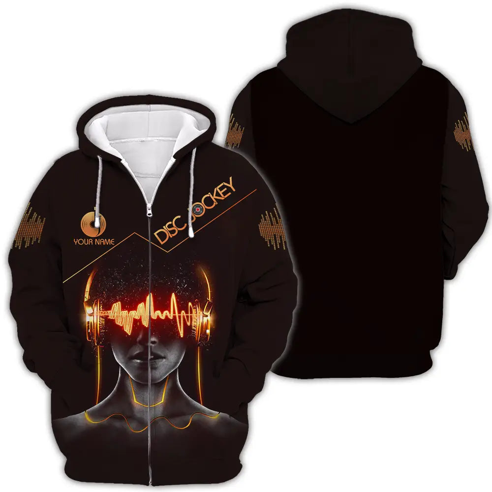 Unisex Shirt - Custom Text Shirt Disc Jockey Zipper Hoodie / S T-shirt
