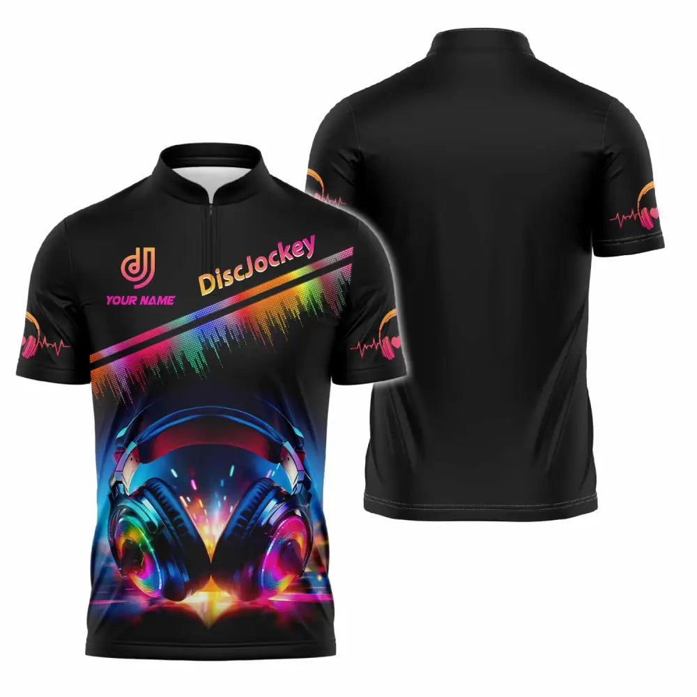 Unisex Shirt - Custom Text Shirt Disc Jockey Zipper Polo Shirt / S T-shirt