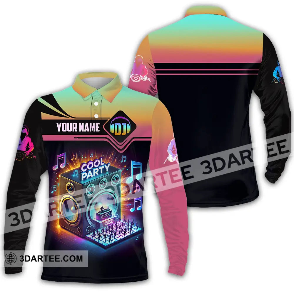 Unisex Shirt - Custom Text Dj Cool Party Long Sleeve Polo / S T-Shirt