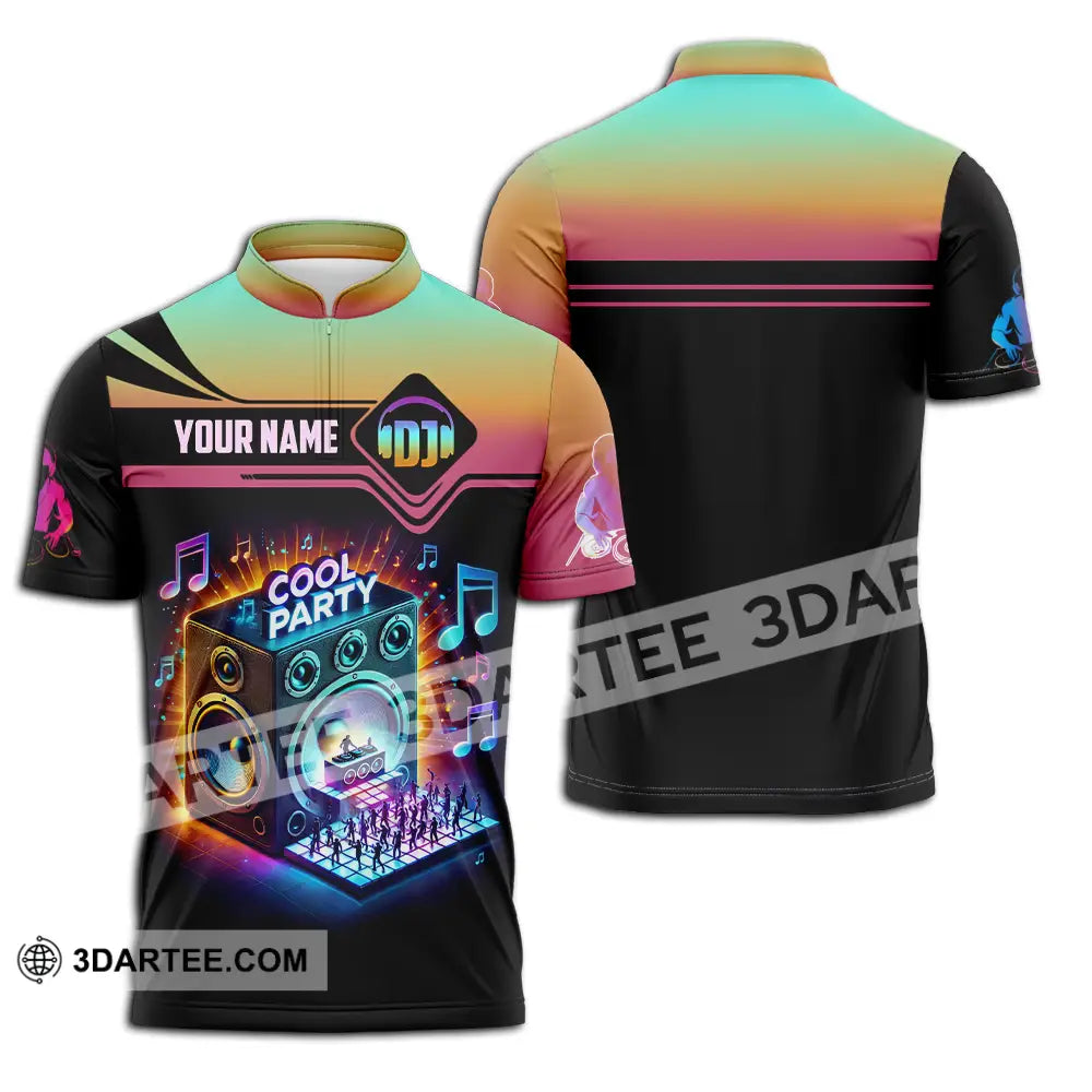 Unisex Shirt - Custom Text Dj Cool Party Zipper Polo / S T-Shirt