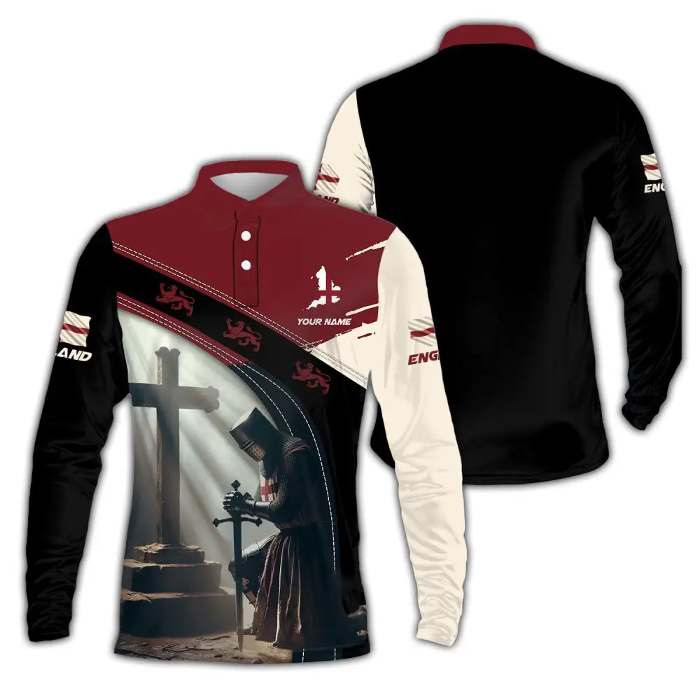 Unisex Shirt - Custom Text Shirt England Guardian Long Sleeve Polo / S T-shirt
