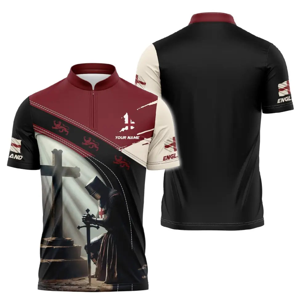 Unisex Shirt - Custom Text Shirt England Guardian Zipper Polo Shirt / S T-shirt