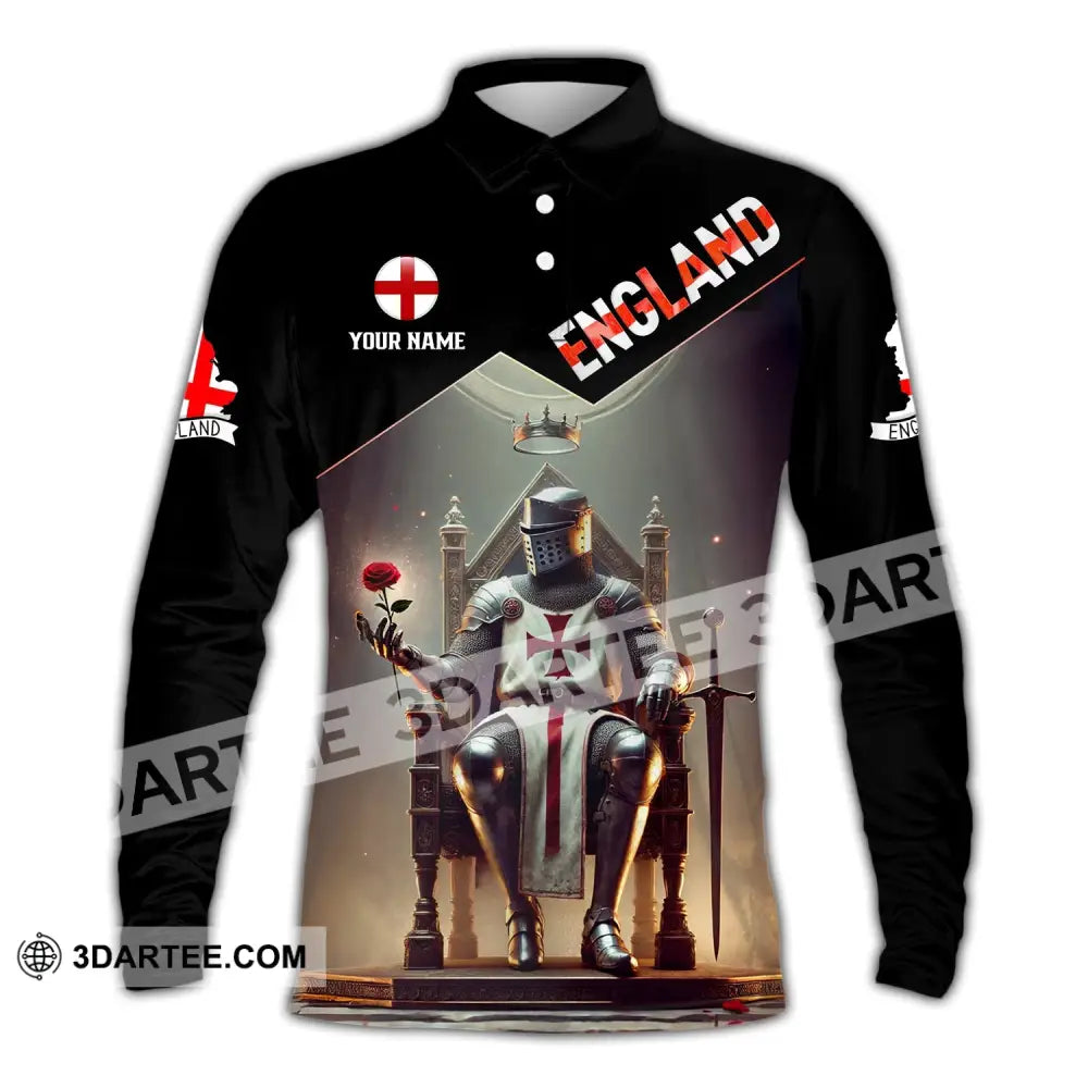 Unisex Shirt - Custom Text England Long Sleeve Polo / S T-Shirt