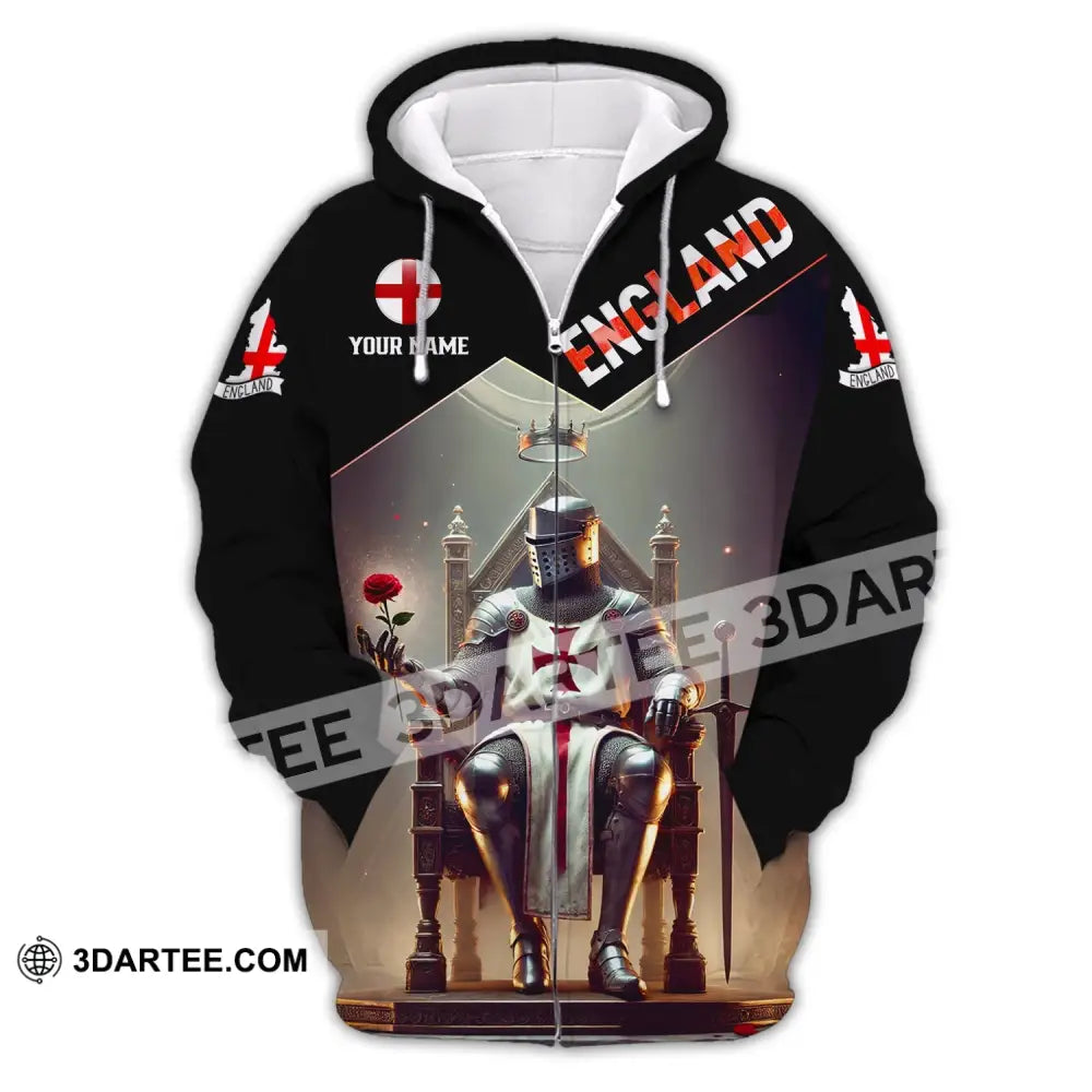 Unisex Shirt - Custom Text England Zipper Hoodie / S T-Shirt