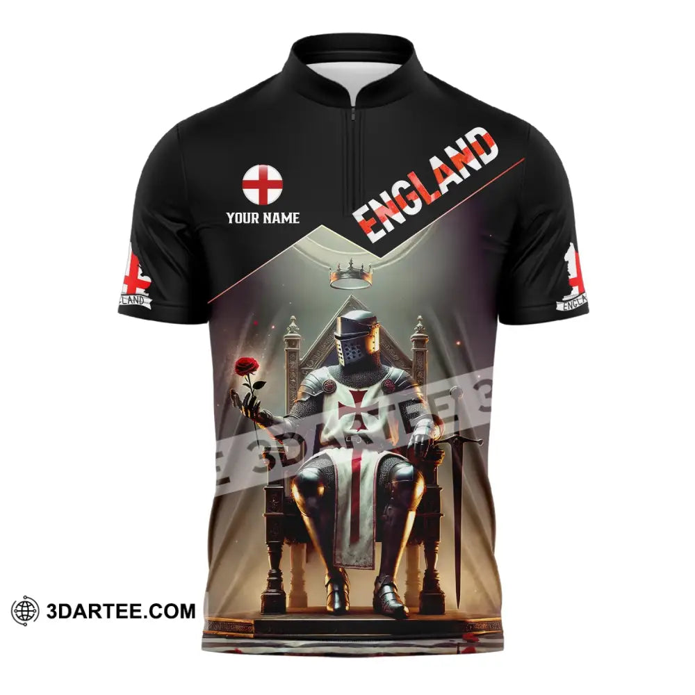 Unisex Shirt - Custom Text England Zipper Polo / S T-Shirt